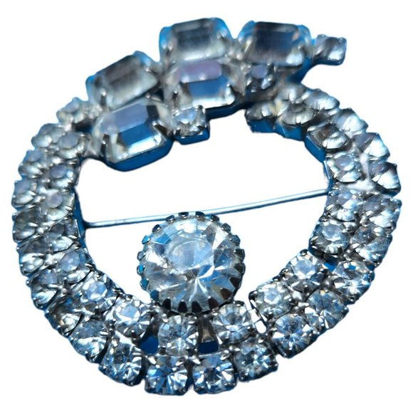 Clear Rhinestone Silvertone Brooch Prong Set 1-7/8 in. x 2 in. - Picture 3 of 8
